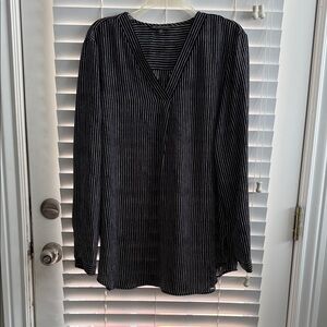 Black and White Striped V-Neck Women's Top